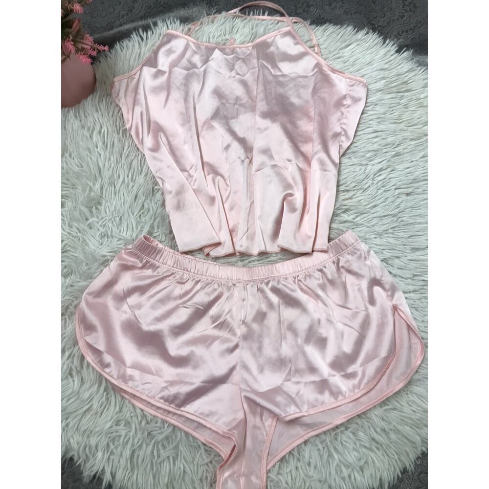 Ekouaer Satin Feel Pajamas Pink Women Pajamas Set Lingerie Camisole Sm Strappy